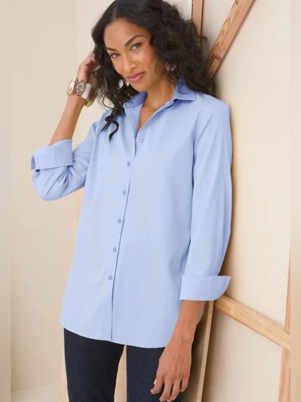 Women’s Chico’s Classic No Iron Stretch Button-Up Women's Shirt In Blue Muse 1.5